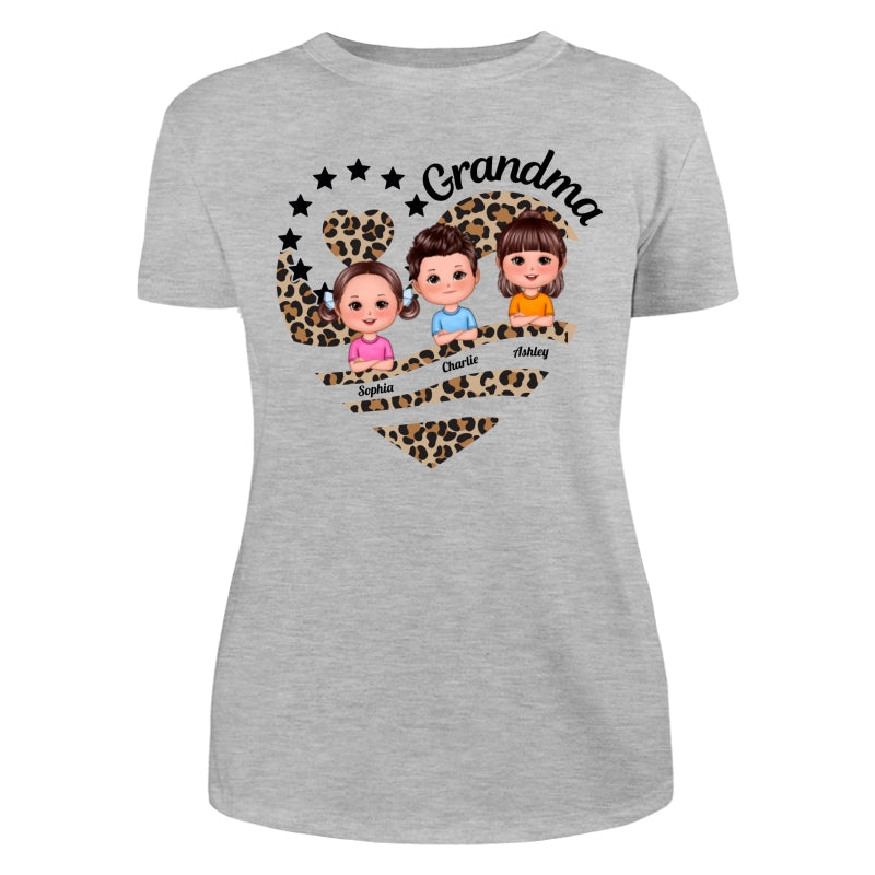 Grandma Mom Leopard Heart Doll Kids Personalized Shirt
